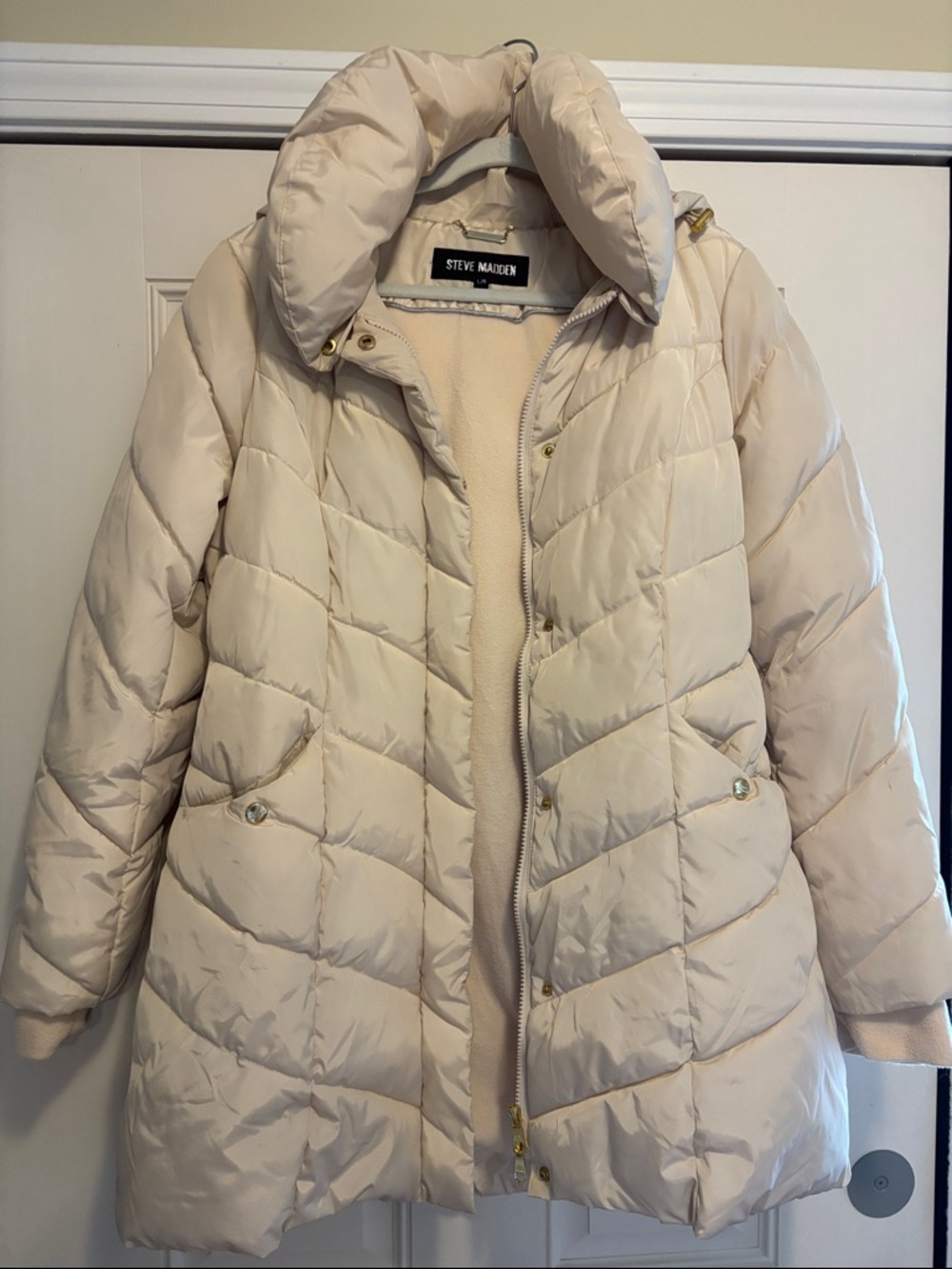Steve Madden Cream Quilted Puffer Coat